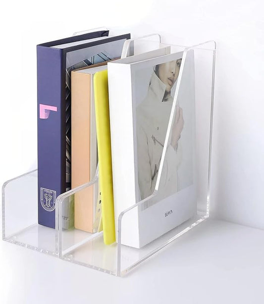 Clear Acrylic Single-Slot File and Magazine Holder, Set of 2, Independent Vertical Desk Organizers for Letter-Size Papers, Modern and Sturdy Solution for Home and Office