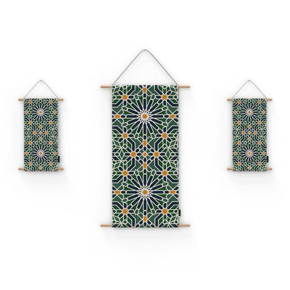 Ramadan's Unique Adden Velvet Fabric Posters Set, a Wall Art Decor Kit for Festive Home Decor, Green & Blue, a Garden-Inspired Islamic Design for Living Room or Bedroom