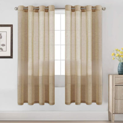 INtex CURTAINS House Semi-Transparent Linen Sheer Curtain, Lightweight Fabric with Steel Grommets, Elegant One Piece Window Panel for Living Room or Home Décor - 400 W x 270 L - Café