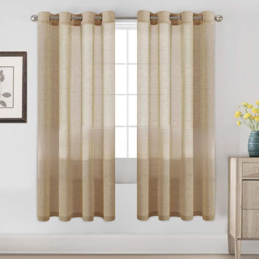 INtex CURTAINS House Semi-Transparent Linen Sheer Curtain, Lightweight Fabric with Steel Grommets, Elegant One Piece Window Panel for Living Room or Home Décor - 400 W x 270 L - Café