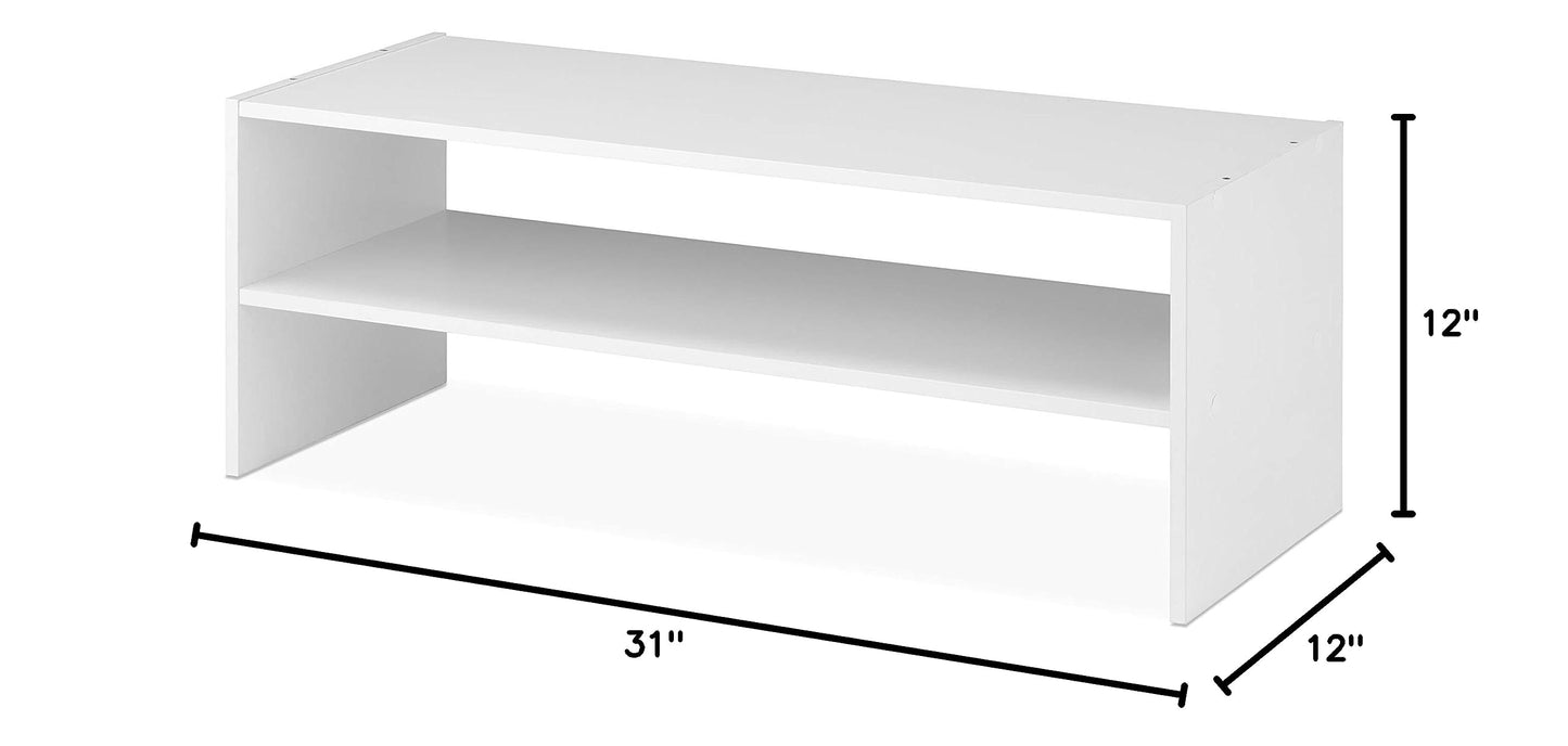 Wooden Shoe Organizer in White, 2-Shelf Freestanding Shoe Rack, Expandable Storage for Entryway or Closet, Simple and Modern Footwear Solution (31")