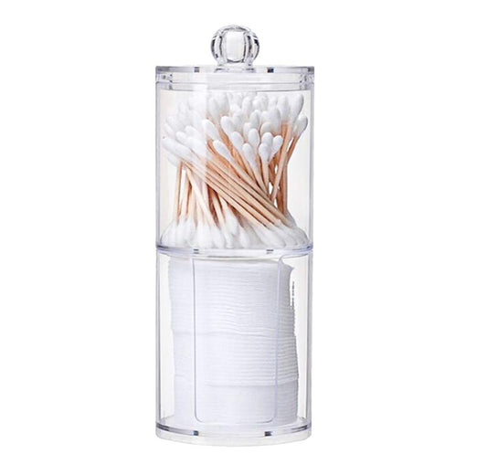 2 in 1 Clear Acrylic Cotton Swabs Holder Makeup Pads Container Makeup Organizer with Lid Cosmetic Jars Bathroom Storage Dispenser Case for Cotton Pads Swabs Q-Tips