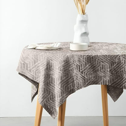 INtex Home Rectangular Tablecloth, Nadia’s Geometrical Design in Heavy Duty Linen Velvet Fabric, Soft Touch for Reception Living Room and Special Occasions - 1 Pc - 130 x 130 cm - Light Biege