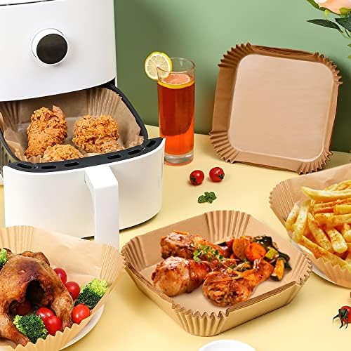 100 Pcs Air Fryer Liners Waterproof Reusable Air Fryer Liners Square Parchment Paper Liners for Baking, Fried Food, Microwave, 7.8inch/20cm