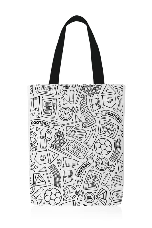 Canvas Football Junior Tote Bag, a DIY Craft Kit for Kids in Black & White, 32x45 cm, includes a Reusable Bag and Coloring Set, a Fun Activity for Young Sports Fans and Artists