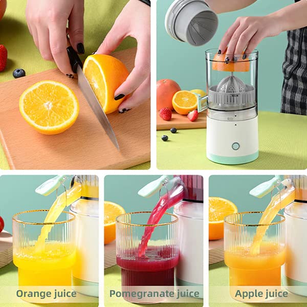 Yameem Wireless Juicer, Multifunctional Protable Electric Orange Juicer Usb Charging Cordless One Button Operation Fruit Juice Squeezer for Oranges Apples Pomegranates Pears