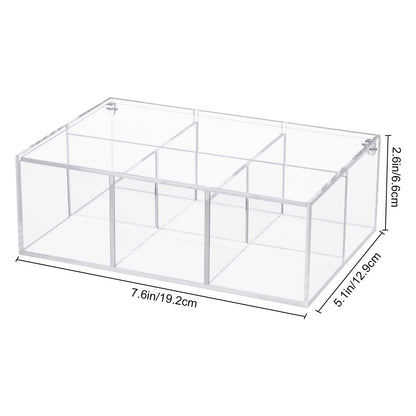 6-Compartment Clear Acrylic Box with Lid, Divided Plastic Drawer Organizer and Desk Container for Jewelry, Candy, Coffee Pods, and Makeup Accessories, Versatile Small Item Storage