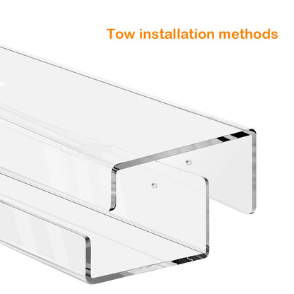 3 Pack Clear Acrylic Floating Shelves for Wall – 39 cm Modern Wall-Mounted Ledge for Books, Photos, and Spices, Invisible Display and Storage Rack for Home and Office