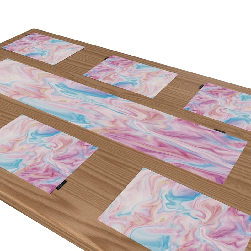 مجموعة مفارش طاولة من القماش الرخامي من بينكي، مكونة من 6 قطع، متعددة الألوان، كل قطعة 45×30 سم، متينة وقابلة للغسل بتصميم رخامي وردي عصري لإضفاء لمسة جمالية أنيقة وعصرية على طاولة الطعام