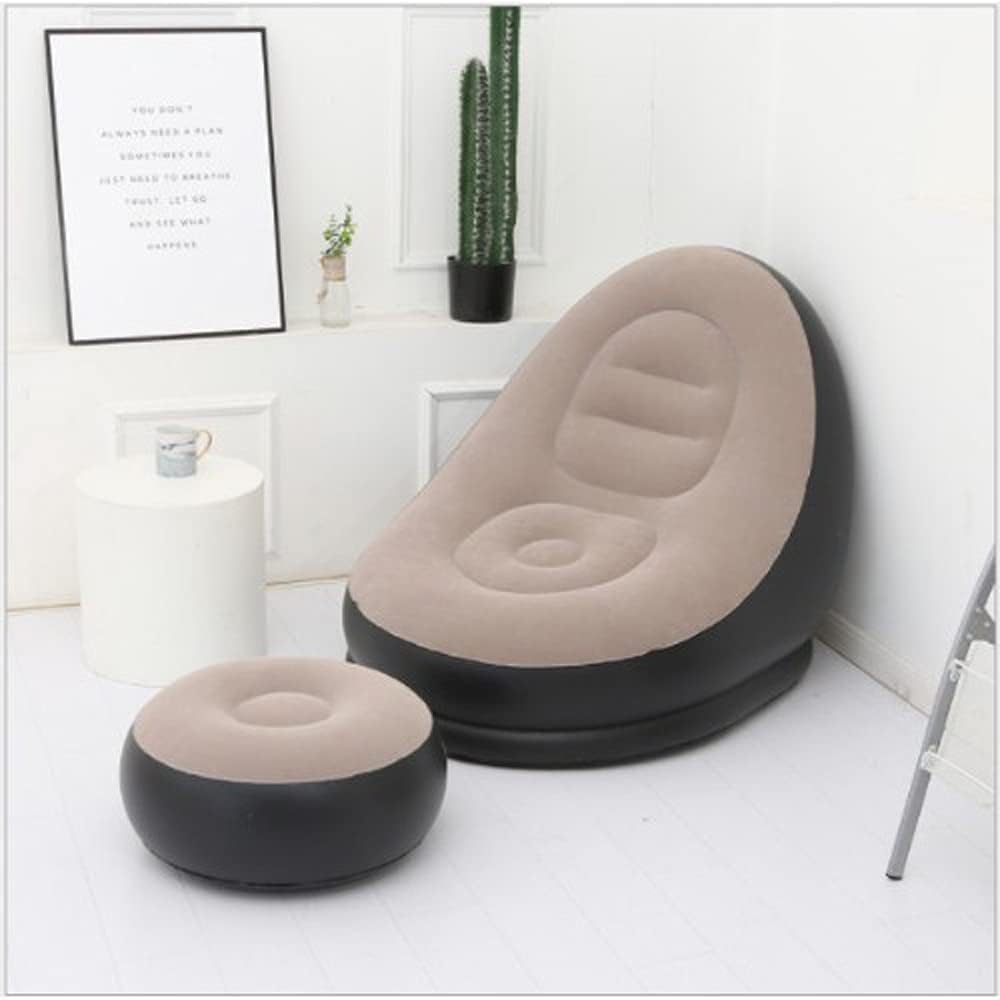SHYONA Chair, Portable Fast Inflatable Sofa Chair with Foot Stool, Surface with Plush Smooth Comfortable Ideal for Living Room, Room and Outdoor Camping use(D2)
