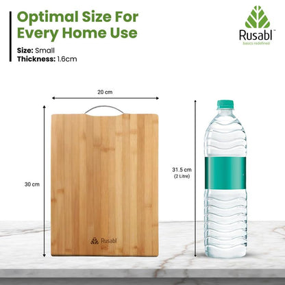 Rusabl Bamboo Wooden Chopping Board with Metal Handle, Multipurpose Cutting Board for Vegetables, Fruits & Cheese, for Kitchen Use, BPA Free, Eco-Friendly, Anti-Microbial (S, 30 x 20 cms)