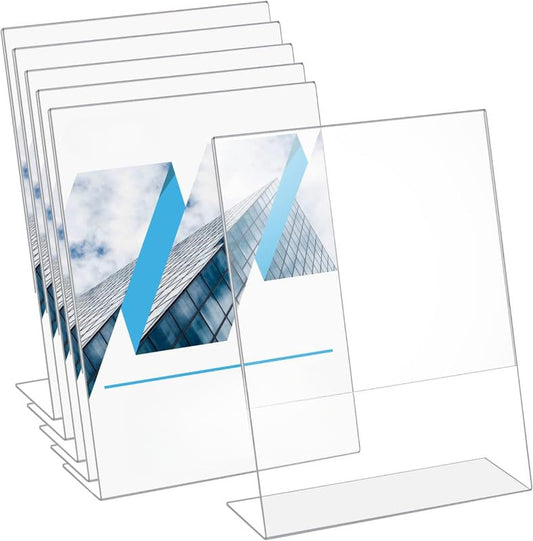 Acrylic Sign Holder, 6-Pack Clear Slant Back Display Stands, 21.6 x 27.9 cm Holders for Menus, Flyers, Documents, Papers and Photos, Suitable for Office, Desktop, Counter and Event Use