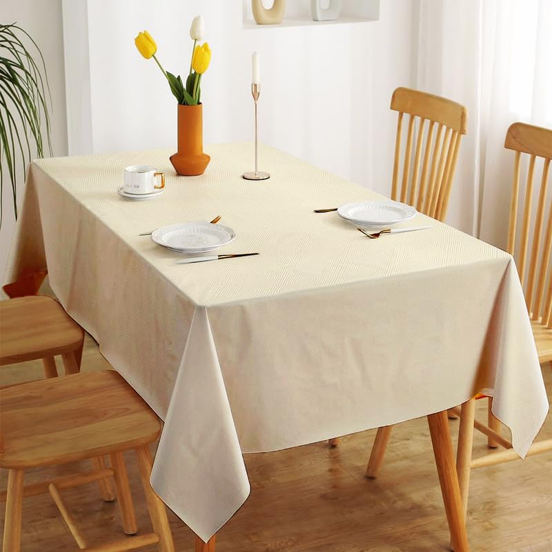 INtex Home Waterproof Tablecloth, Daniella Geometric Pattern Rectangle Table Cover, Stain Resistant Wipeable Fabric for Kitchen Dining Table, 1 Piece - Geometric Maze - Off-White - 200 x 270 cm