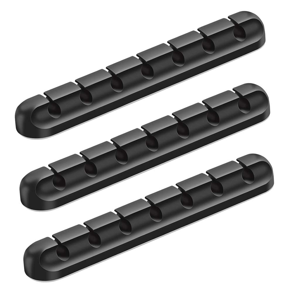 Ventercess Cable Clips Cable Management, 3 Pack 7 Slots Cord Organizer 6mm Black Adhesive Cord Holders for Power Cords USB Cables Charging Cables Headphone Cables in Office and Home (Black)