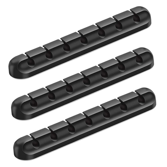 Ventercess Cable Clips Cable Management, 3 Pack 7 Slots Cord Organizer 6mm Black Adhesive Cord Holders for Power Cords USB Cables Charging Cables Headphone Cables in Office and Home (Black)