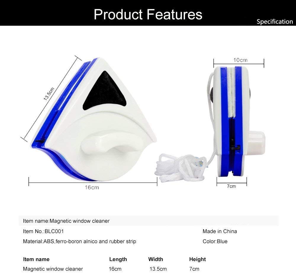 Cochanvie Double Sided Magnetic Window Cleaner, Ultra-strong Cleaning Brush for Side Glass Surfaces Wiper Tools with Ergonomic Handle for High-Rise Windows and Glazed for Car (Thickness 3-8 mm)