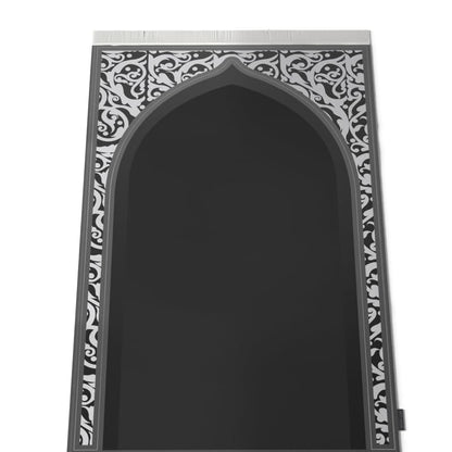Velvet Prayer Mat in Grey and White, 68x117 cm, a luxurious and soft rug with a chic, modern design, perfect for a comfortable prayer experience at home or as a thoughtful gift