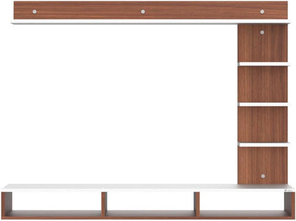 Wall-Mounted TV Top Unit, 130cm Floating Entertainment Shelf in a Two-Tone Walnut and White Finish, ManufacturedWood Media Shelf for a Contemporary Living Room Setup