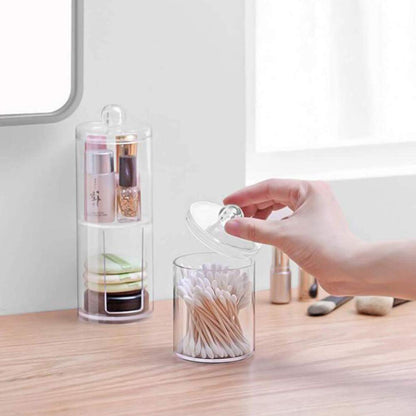 2 in 1 Clear Acrylic Cotton Swabs Holder Makeup Pads Container Makeup Organizer with Lid Cosmetic Jars Bathroom Storage Dispenser Case for Cotton Pads Swabs Q-Tips
