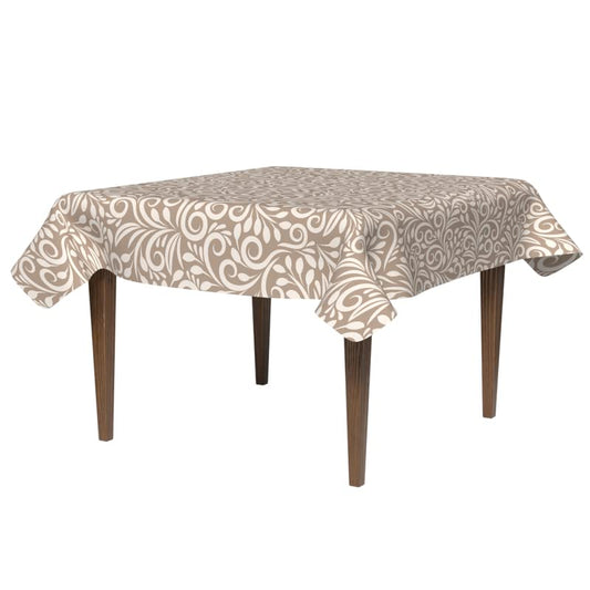 Cran Waterproof Tablecloth, a Spillproof Square Table Cover made from Durable Polyester Fabric, 140x140 cm, Beige & White, a Stain-Resistant Protector for Kitchen or Dining Room