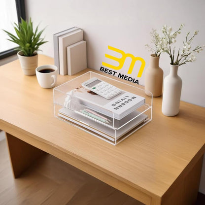Clear Acrylic Stackable Letter Tray, 2-Pack Paper Organizer and Paper Sorter for Desk, Office, Home, and School