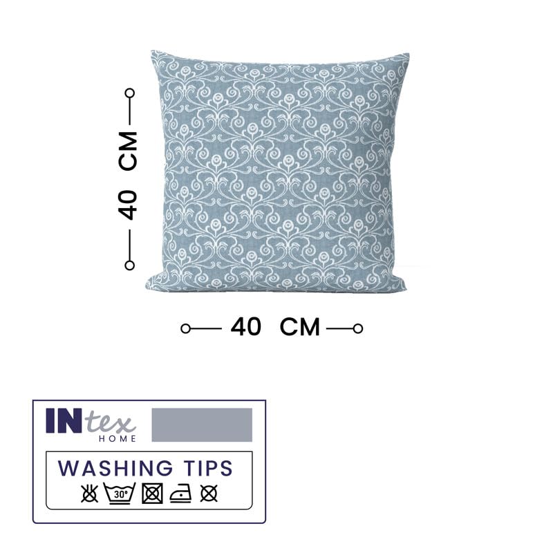 INtex Home Linen Throw Cushions with Insert Included, Meadow Breeze Printed Cushion Cover, Soft Durable Fabric for Living Room Bedroom or Sofa, Elegant Home Accent Cushions, 40 x 40 cm - Petrol Blue