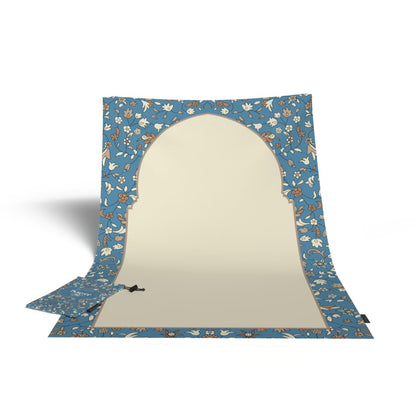 Al-Rawda Portable Prayer Mat, a Waterproof and Lightweight Travel Rug that folds to a Compact Pocket Size, Blue, an Easy to Carry Janamaz for Daily Prayers at Work, Outdoors, or Travel