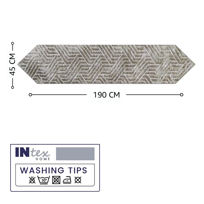 INtex Home Table Runner with V-Shaped End, Nadia’s Geometric Design in Heavy Duty Velvet Linen Fabric, Reception Living Room or Special Occasions, 1 Pc - 45 x 160 cm - Café
