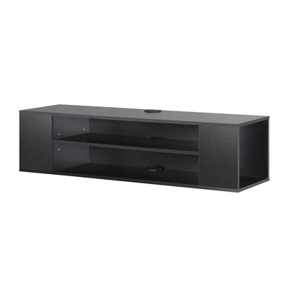 Floating TV Unit Cabinet in Black, WalLMounted TV Shelf with 4 Storages for Living Room, Entertainment Center with Open and Closed Compartments, Modern Design