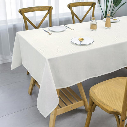 INtex Home Waterproof Tablecloth, Daniella Geometric Pattern Rectangle Table Cover, Stain Resistant Wipeable Fabric for Kitchen Dining Table, 1 Piece - Geometric Maze - Off-White - 200 x 270 cm