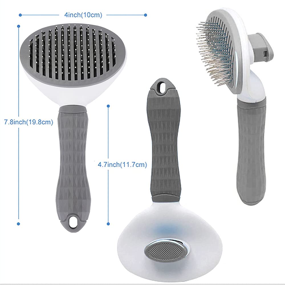 Domkim Self-Cleaning Slicker Dog & Cat Brush, Slicker Pet Grooming Combs, Shedding Grooming Tools - Gently Removes Loose Undercoat, Fur, Dirt, Mats and Tangled Hair (Grey)