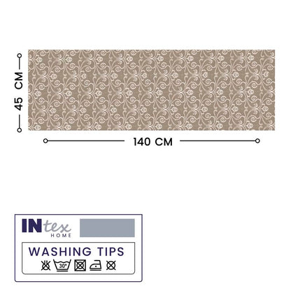 INtex Home Linen-Look Table Runner, Meadow Breeze Printed Floral Design, Wrinkle-Resistant Fabric for Dining Occasions Events and Daily Use, Decorative 1 Piece - 45 x 140 cm - Petrol Blue