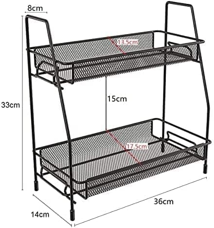 2-Tier Multipurpose Space Saving Metal Storage Rack for Kitchen Spice Rack, Black, Acrylic