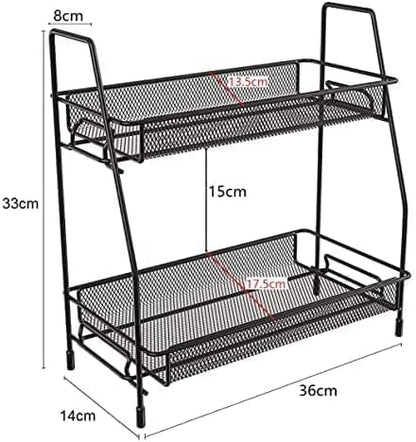 2-Tier Multipurpose Space Saving Metal Storage Rack for Kitchen Spice Rack, Black, Acrylic