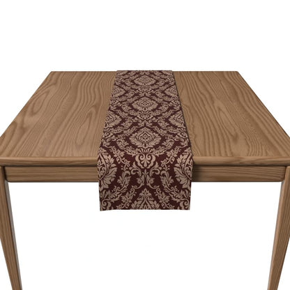 Canvas Maroon Sophia Runner, a Durable Decorative Centerpiece in Maroon & Tan, 35x140 cm, with a Rich, Elegant Pattern for a Warm and Sophisticated Dining Table Setting