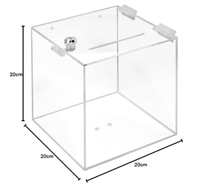 Acrylic Glass Box with Lock, Transparent Plexiglass Donation, Promotion, Competition Box, Lockable, Secure Fundraising and Feedback Collection