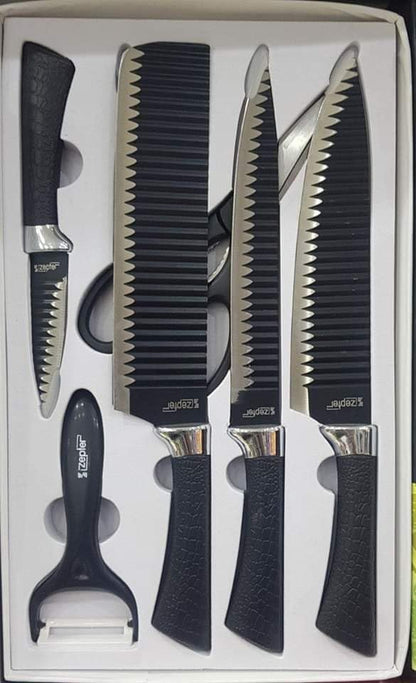 Kitchen Knife Set 6 Pieces With Scissors And Peeler Rust Resistant Non-Stick