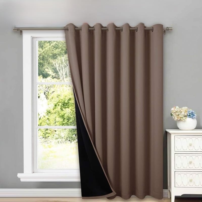 INtex CURTAINS HOUSE 100% Blackout Curtains - Double Layer Drapes for Full Darkness & Energy Saving Blocking Window Panels for Bedroom, Living Room & Office Grey 150W X 260L CM