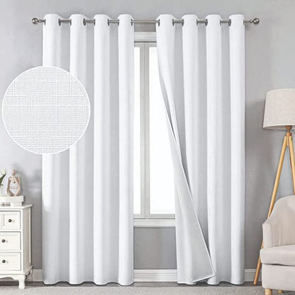 INtex Curtains Linen 100% Blackout Curtains for Bedroom Living Room Thermal Insulated Fabric -Room Darkening -Steel Grommet Window Curtains -1 Piece Ivory 140W X 250L CM