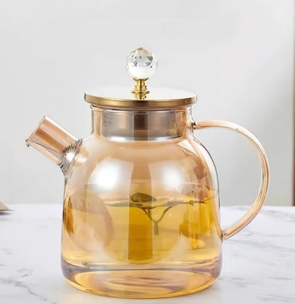 Glass Teapot with Lid – 1000ML Borosilicate Glass Water Kettle, Stovetop & Microwave Safe, Elegant Crystal Knob Design, Perfect for Tea, Coffee, and Hot Beverages