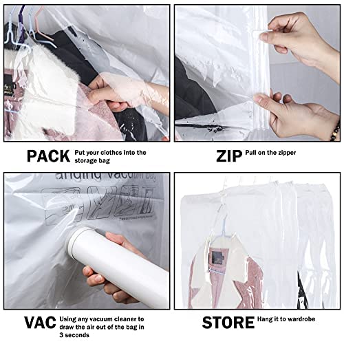 KOMMI Hanging Vacuum Sealer Bags Clothes Reusable Clothes Storage Bag with Pump for Clothes Storage Protect Your Down Jackets Sweaters Suits Evening Dresses and Expensive Clothes , Set of 4(XL x4 Pcs)