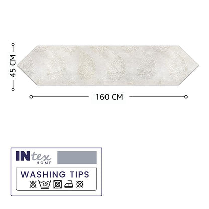 INtex Home Linen Table Runner with V-Shaped End, DAS Printed Rectangle Design for Reception Living Room and Kitchen Tables, for Dining and Home Décor, 1 Piece - 45x160 cm - Off-White