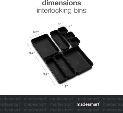 madesmart 8-Piece Interlocking Bin Pack-CARBON COLLECTION Customizable Multi-Purpose Storage, Durable, Easy to Clean & BPA-Free