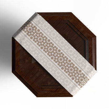Ramadan's Unique Oasis Velvet Runner in White & Beige, 35x140 cm, a Calming Decorative Centerpiece with a Serene Pattern, perfect for creating a Peaceful and Elegant Ramadan Table