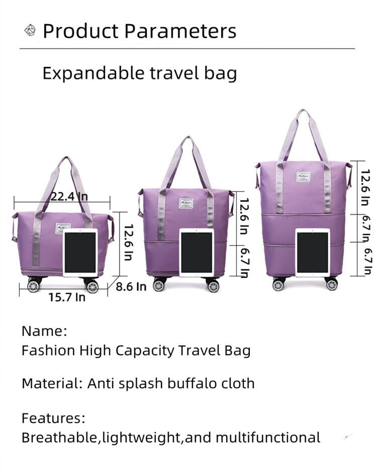 Cartbay Foldable Luggage Bag, Double Layer Expandable Large Capacity Dry and Wet Separation Duffel Bag with Wheels