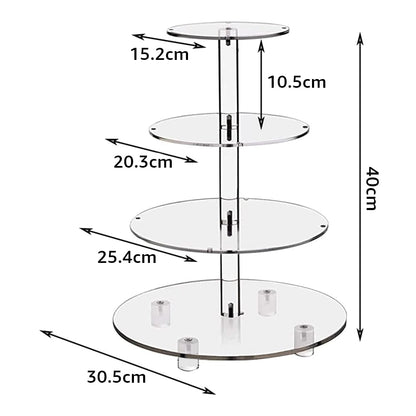 Acrylic Cupcake Stand, 4 Tier Round Display Tower with LED Light String, for Weddings, Birthday Parties, Dessert Tables, Pastry and Cake Display, 30 cm Height, Clear with Yellow Light