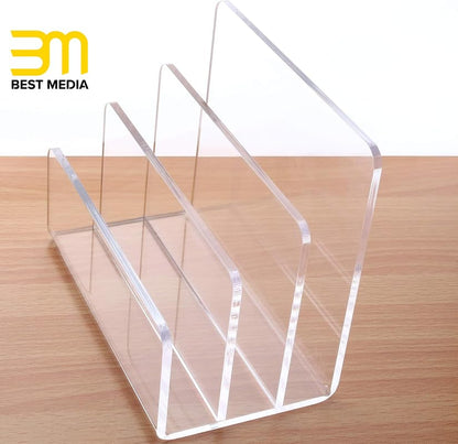 3-Section Clear Acrylic Paper and Letter Holder, Modern Desktop Storage and Organizer for Documents and Mail, Sleek and Sturdy Vertical Sorter for Office and Home Use