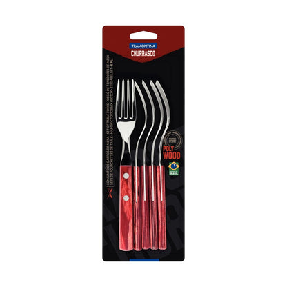 6-Piece Steak Fork Set, Stainless Steel Blades, Durable Treated Polywood Handles, Comfortable Grip, Heat-Resistant, Elegant Red Design, Perfect for Everyday Dining and Special Occasions