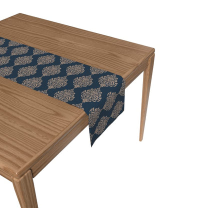 Canvas Blue Damask Runner in Blue & Beige, a Durable Decorative Centerpiece with a Timeless Pattern, 35x140 cm, perfect for a Classic or Traditional Dining Room Decor