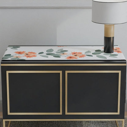 مفرش طاولة مخملي لومينا، قطعة مركزية مزخرفة فاخرة باللون الأبيض والبرتقالي والأخضر، 35×140 سم، بملمس فاخر وتصميم نابض بالحياة لرفع مستوى ديكور طاولة الطعام لديك.